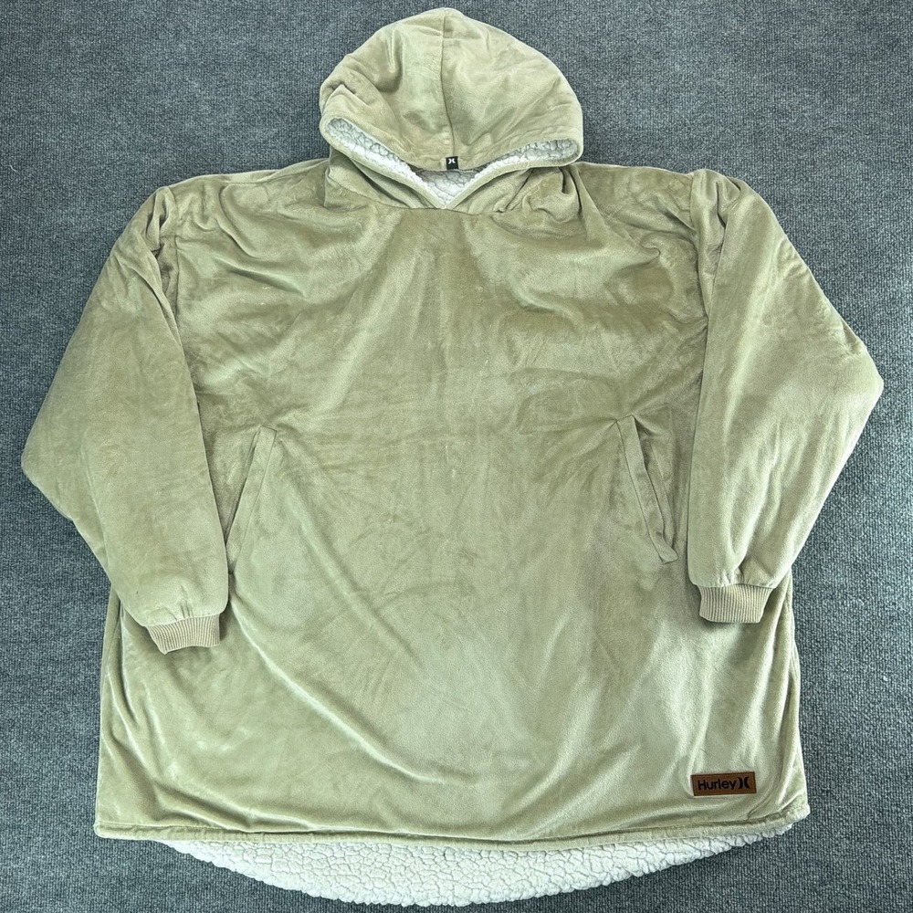 Hurley Oversized Wearable Blanket Hoodie Sherpa Lined Fleece Tan Winter Camping